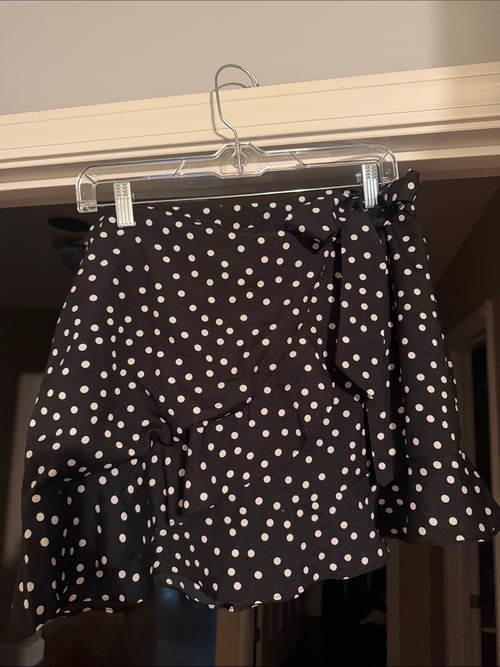 Polka Dot Tie-Waist Mini Skirt - Black/White